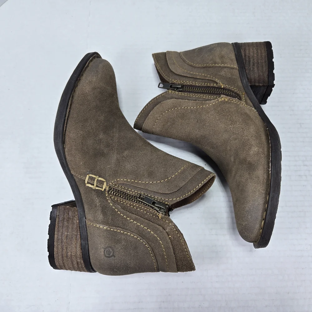 Born Malta II Zip-up Chelsea Taupe Distressed Taupe Ankle Booties Boots Size 6.5 - Picture 7 of 11